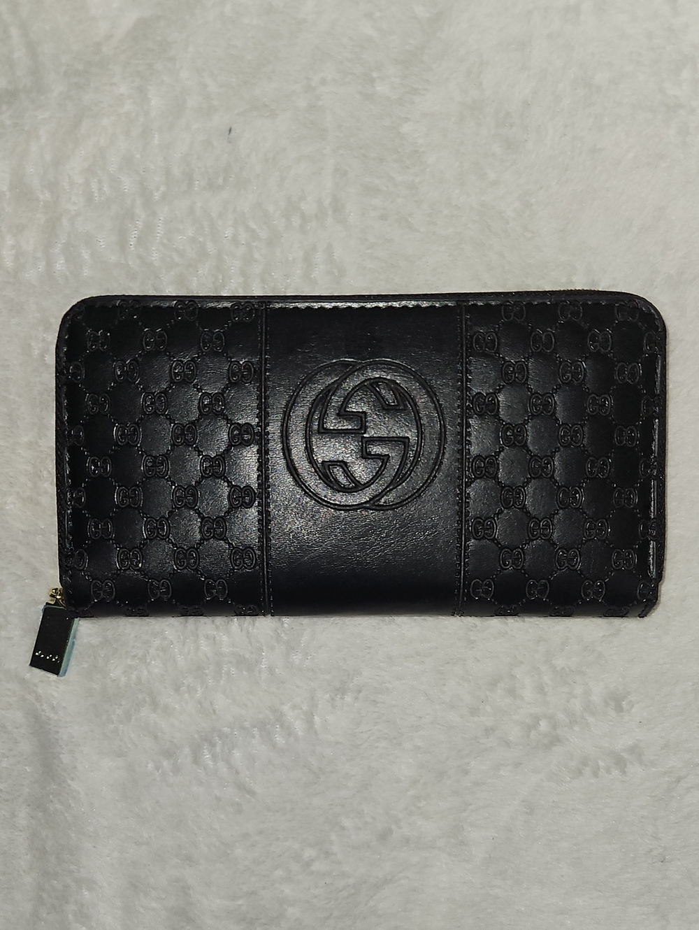 Gucci Black Embossed GG Zip Wallet